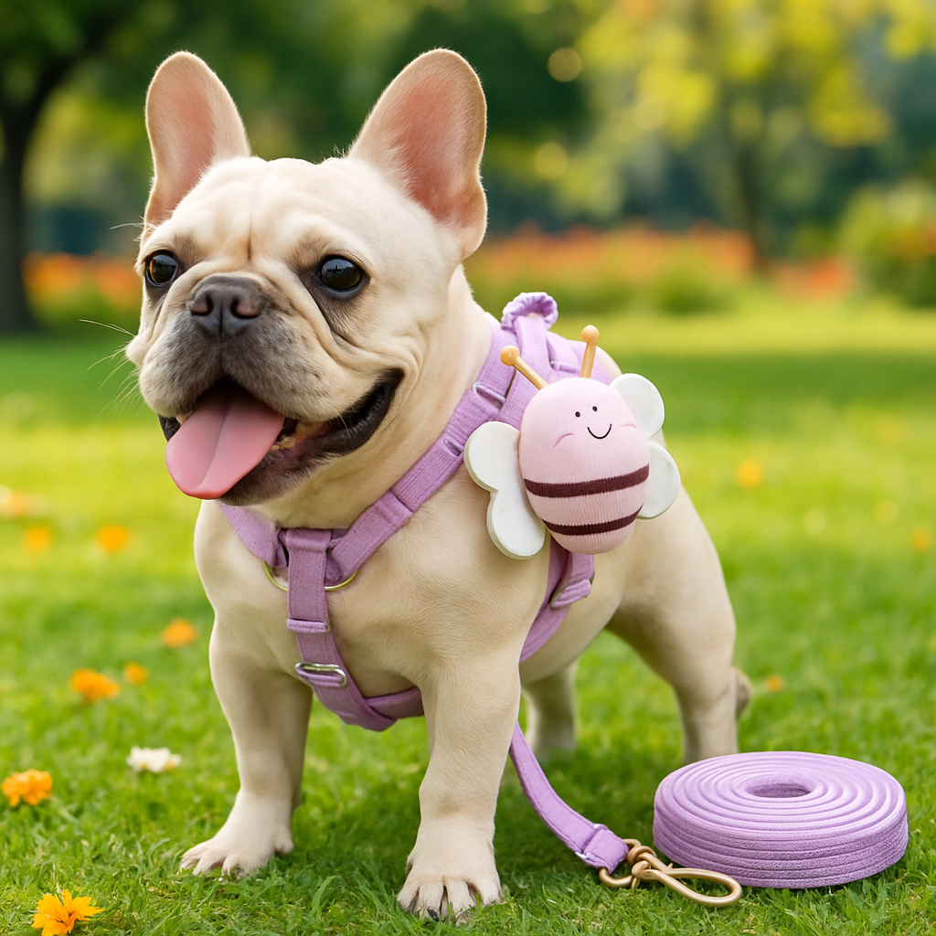 Bouledogue avec Harnais chien violet