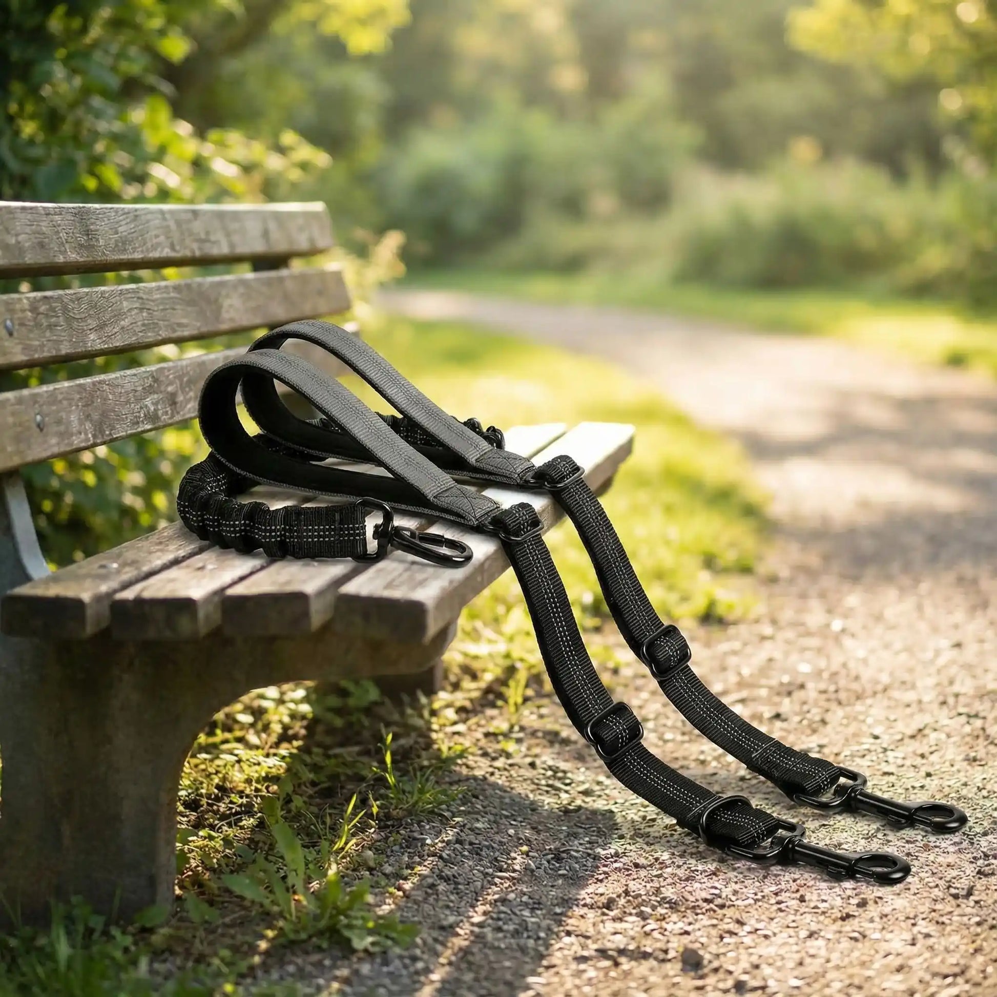 double laisse pour chien grise