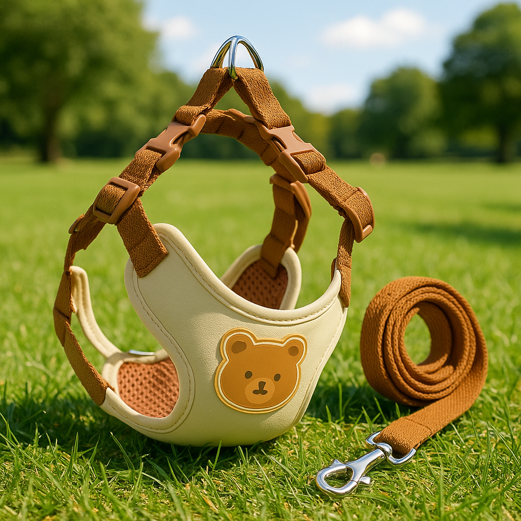 Harnais chien beige ourson 