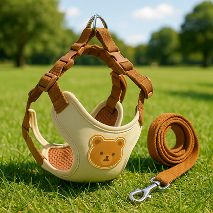 Harnais chien beige ourson 