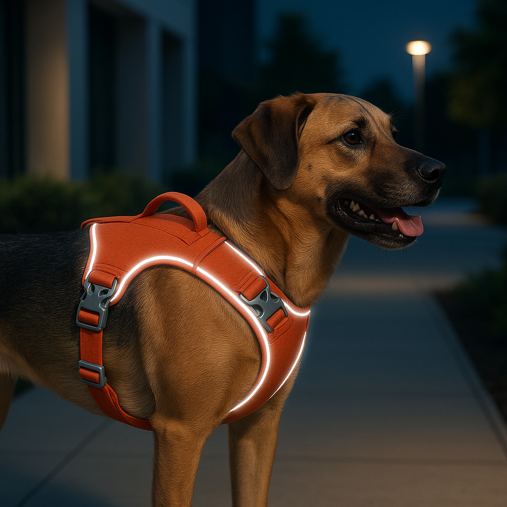 Harnais chien reflechissant orange