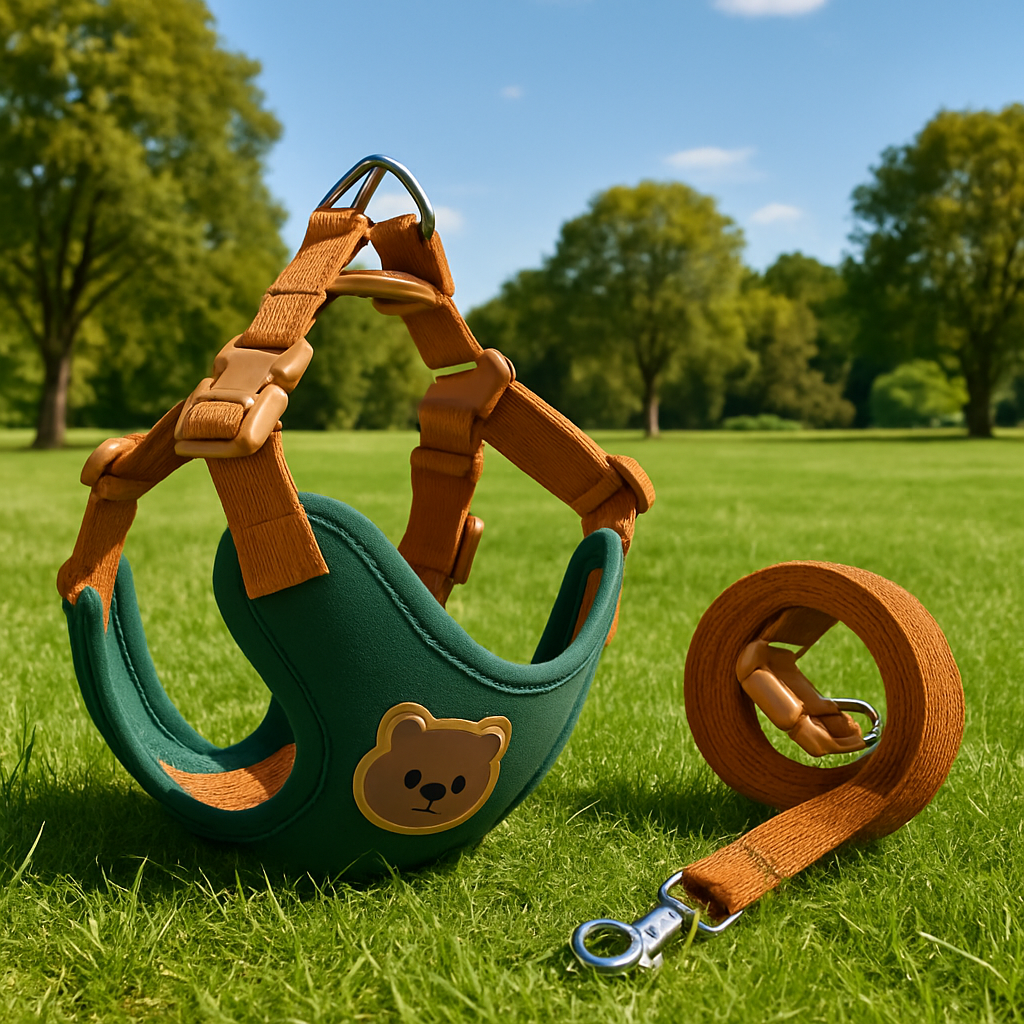 Harnais chien vert ourson 