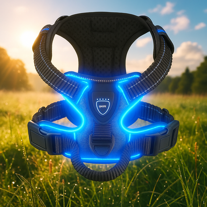 Harnais pour chien lumineux bleu
