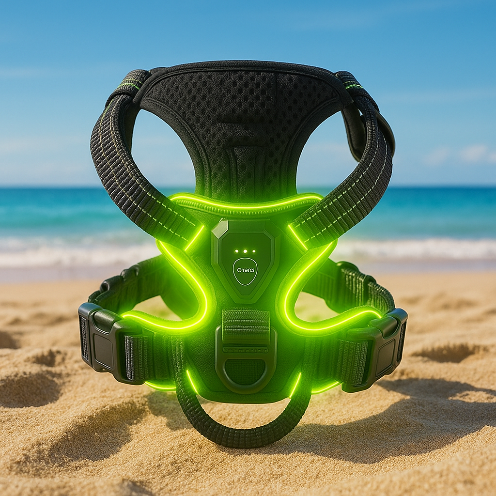 Harnais pour chien lumineux vert 