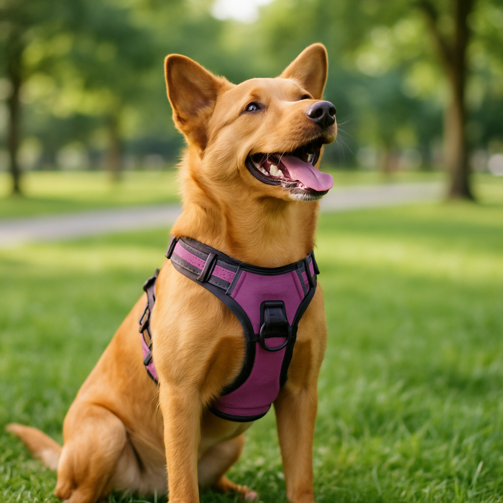 Toutou et son harnais chien rose