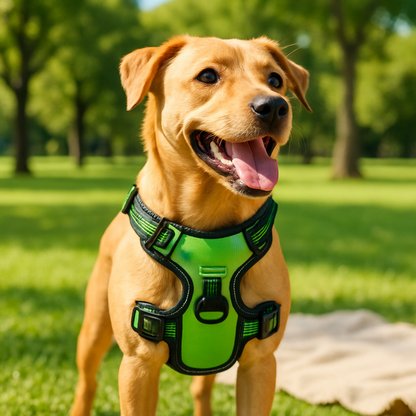 Toutou et son harnais chien vert 