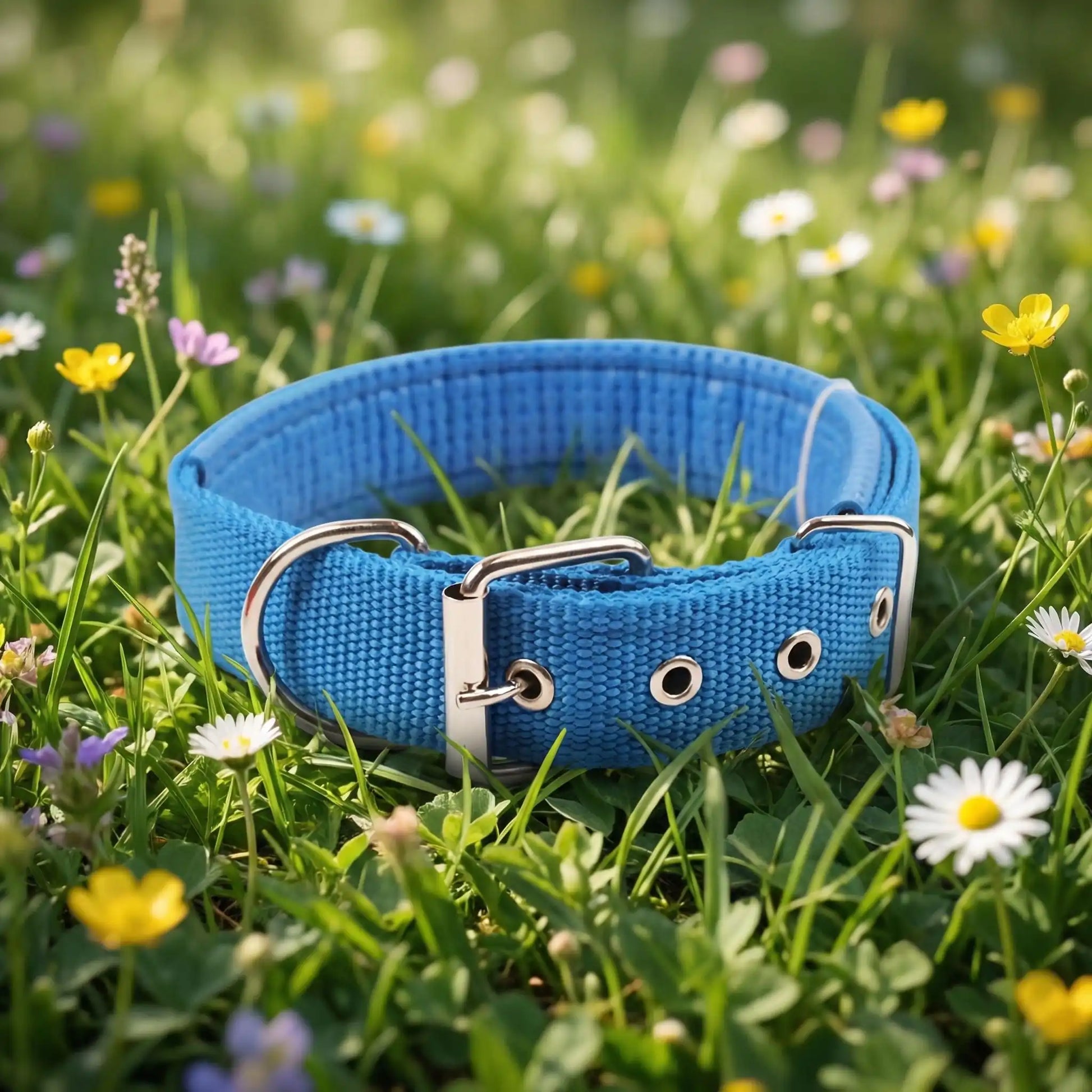 bleu collier pour chien fleur 
