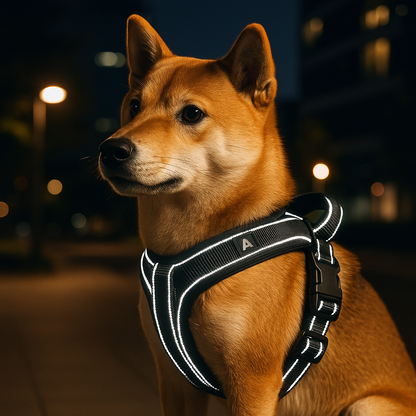 chien harnais noir nocturne