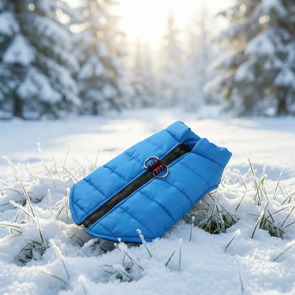 chien manteau bleu arbres 