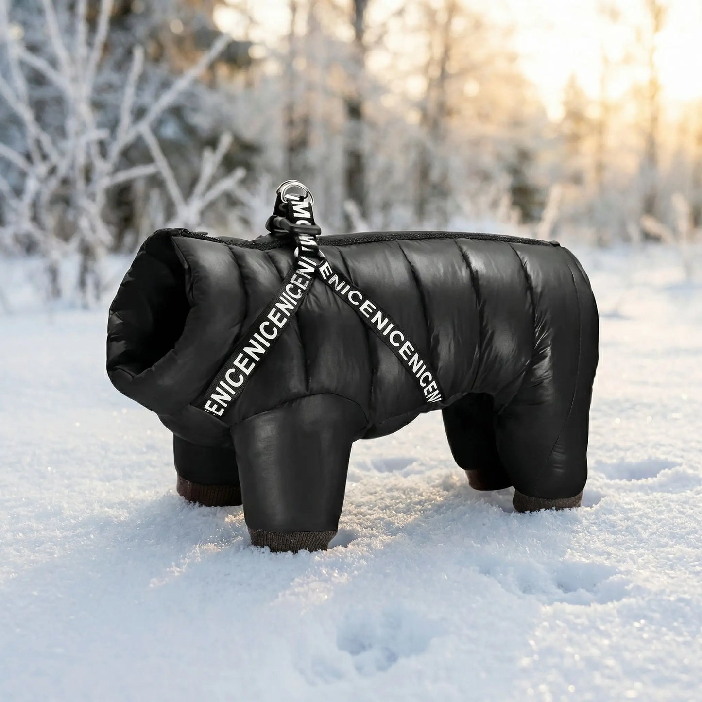chien manteau seul noir neige