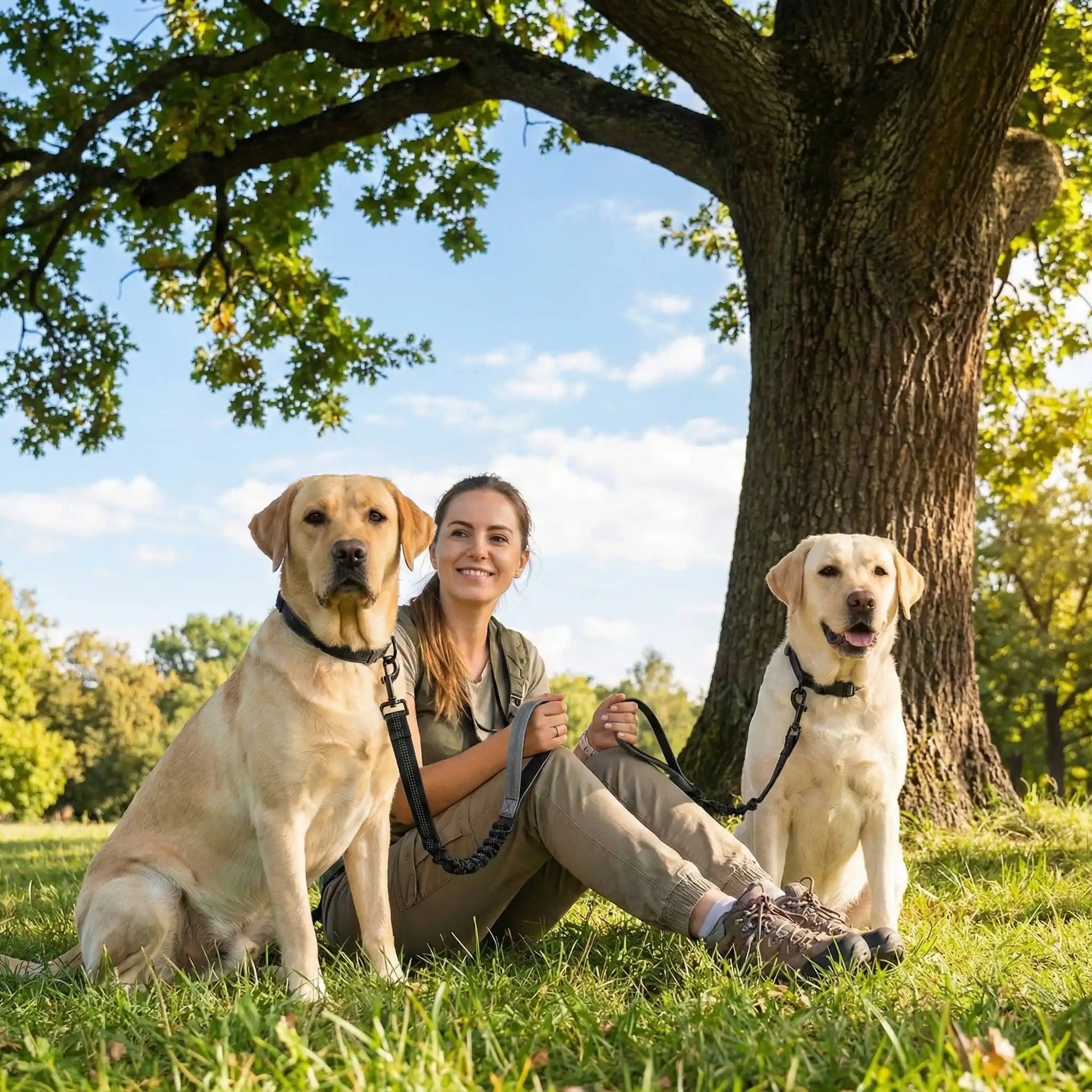 double laisse pour chien arbre 