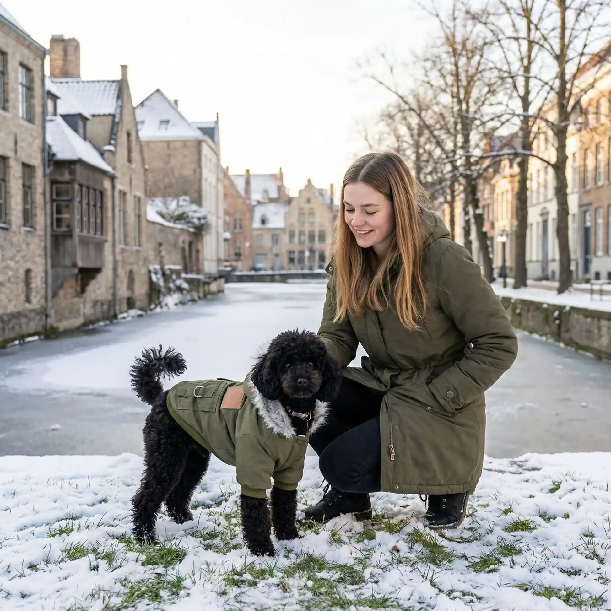 femme kaki manteau pour chien 