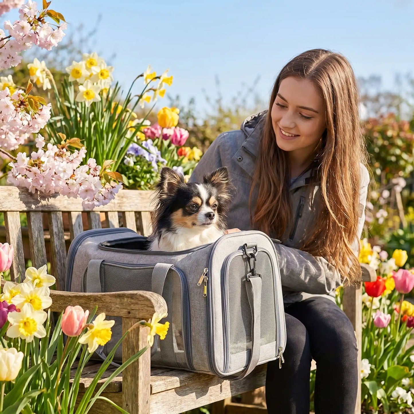 fille sac a dos transport pour un chien 
