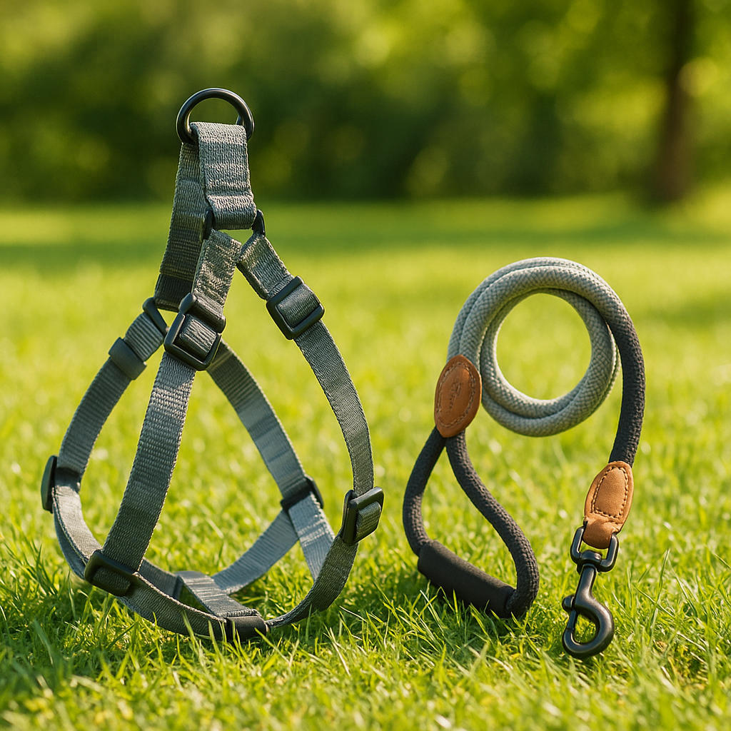harnais chien anti traction gris-gazon