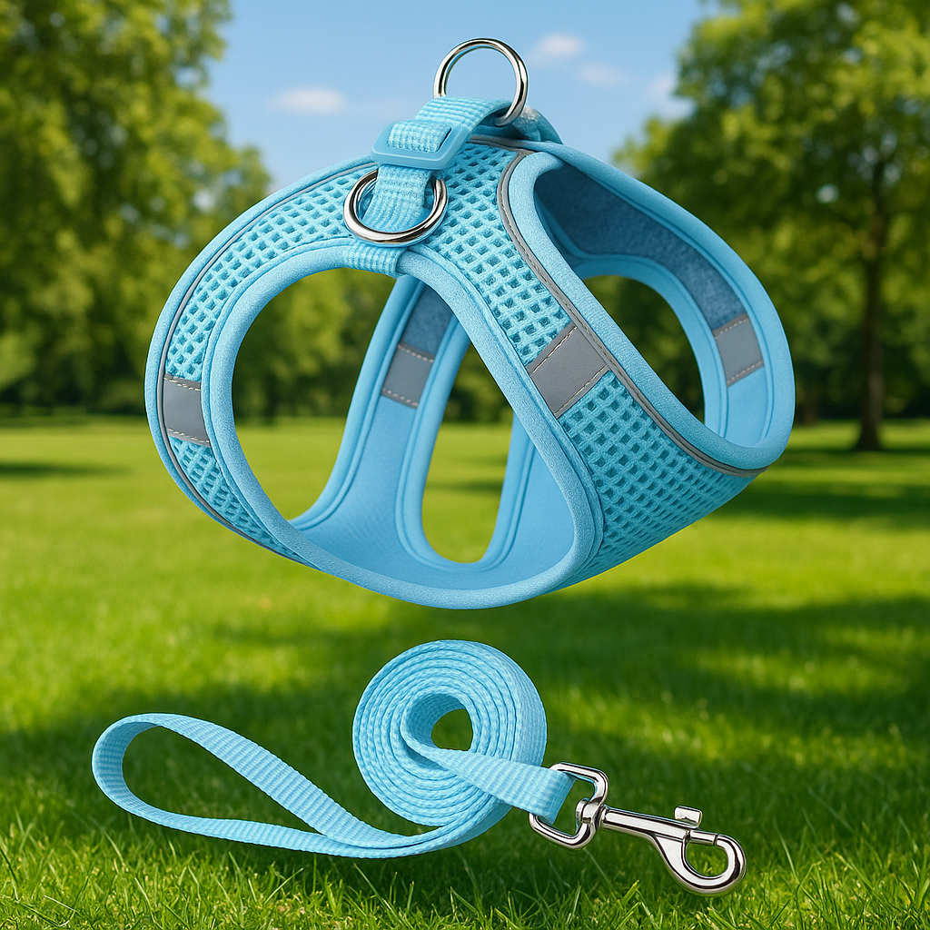 Harnais chien bleu nature 