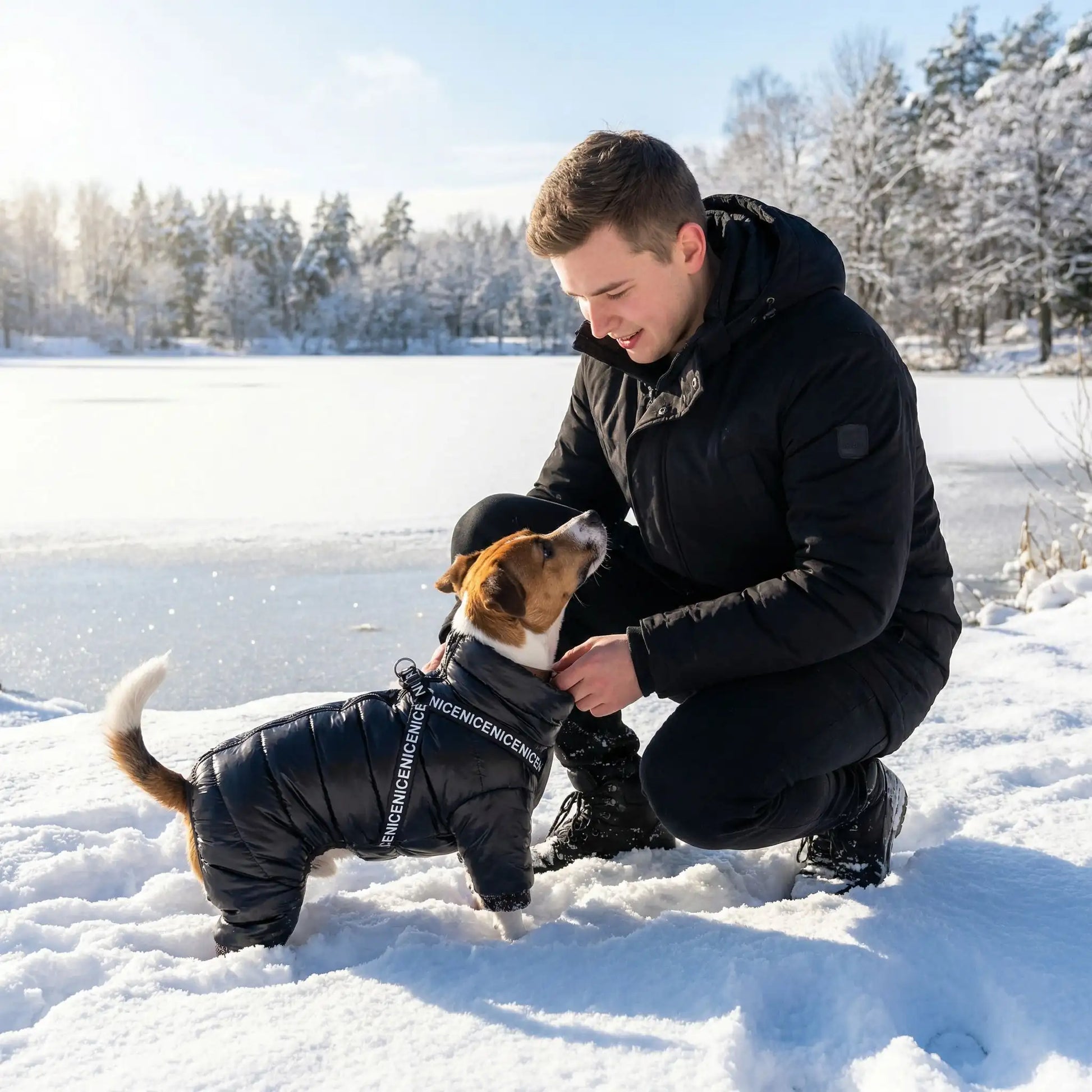 homme chien manteau
