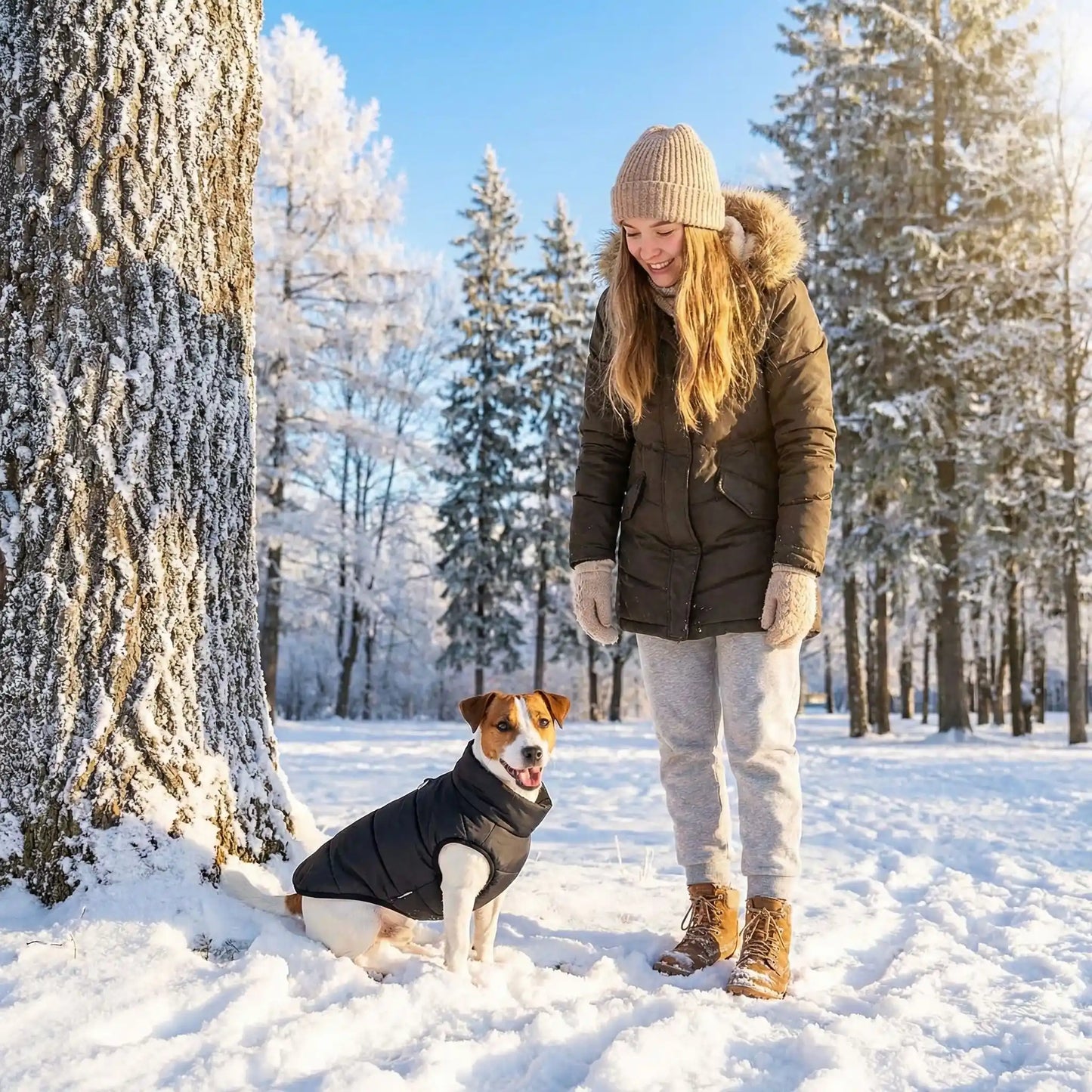 jeune femme manteau pour chien 