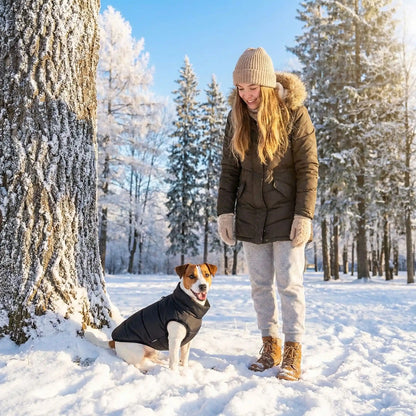 jeune femme manteau pour chien 