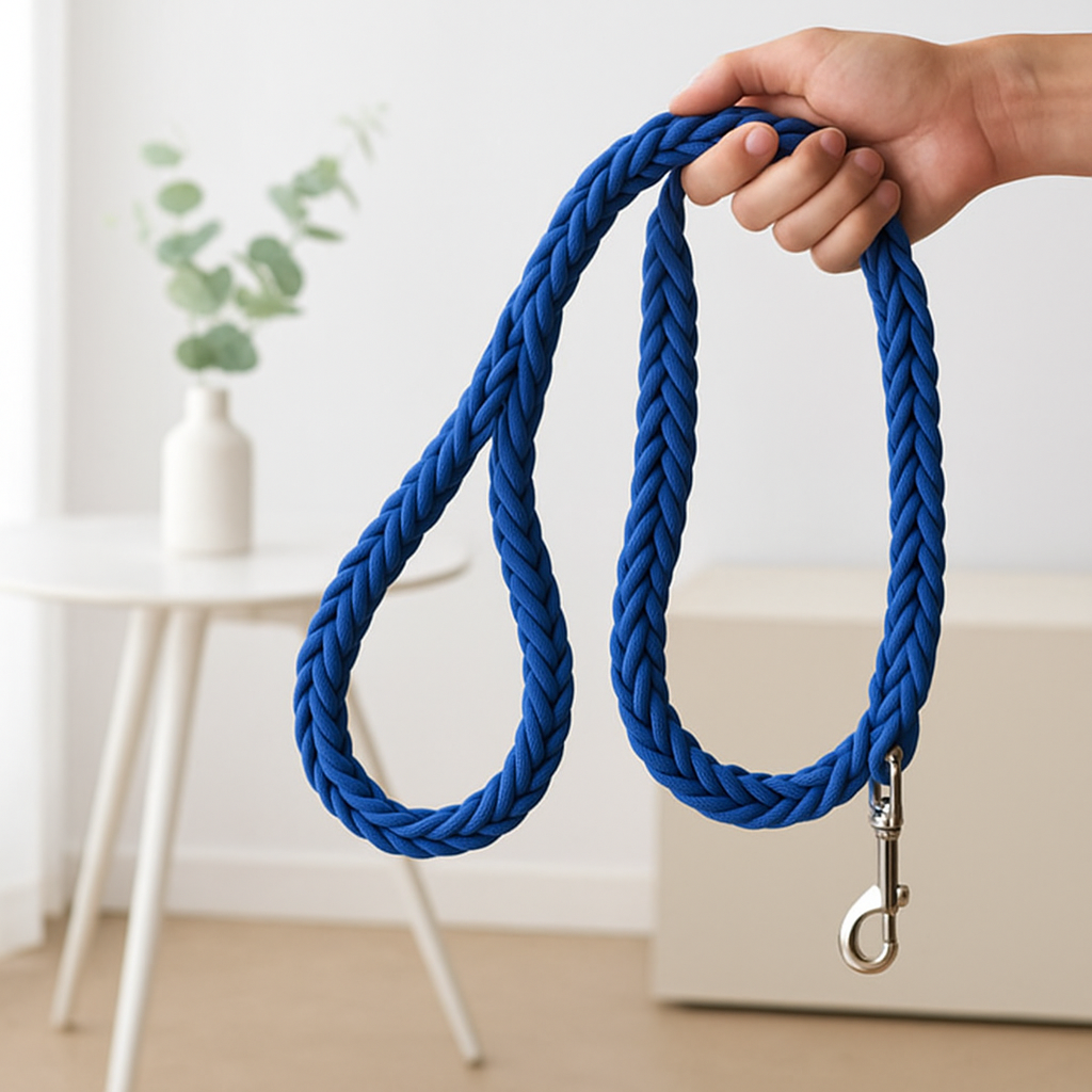 laisse chien bleue tresse