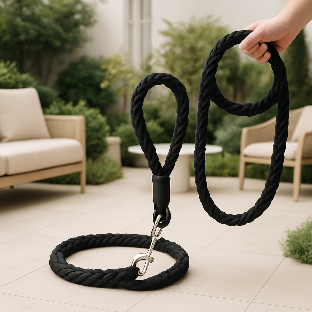 laisse chien noire-tresse