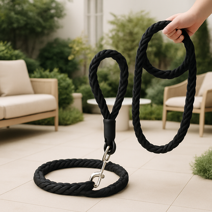 laisse chien noire-tresse