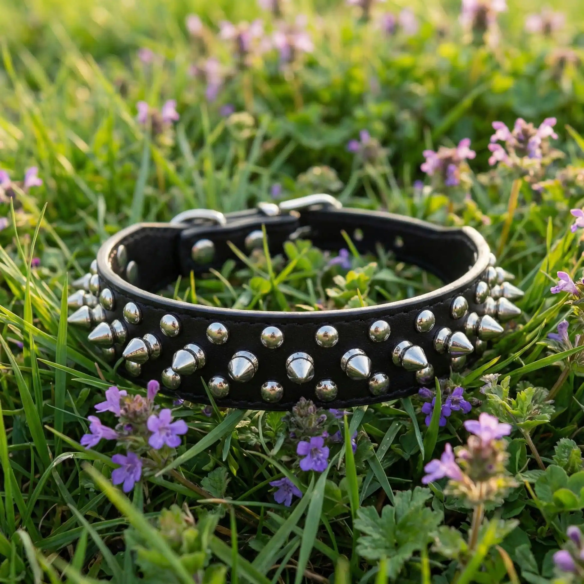 noir collier chien piques
