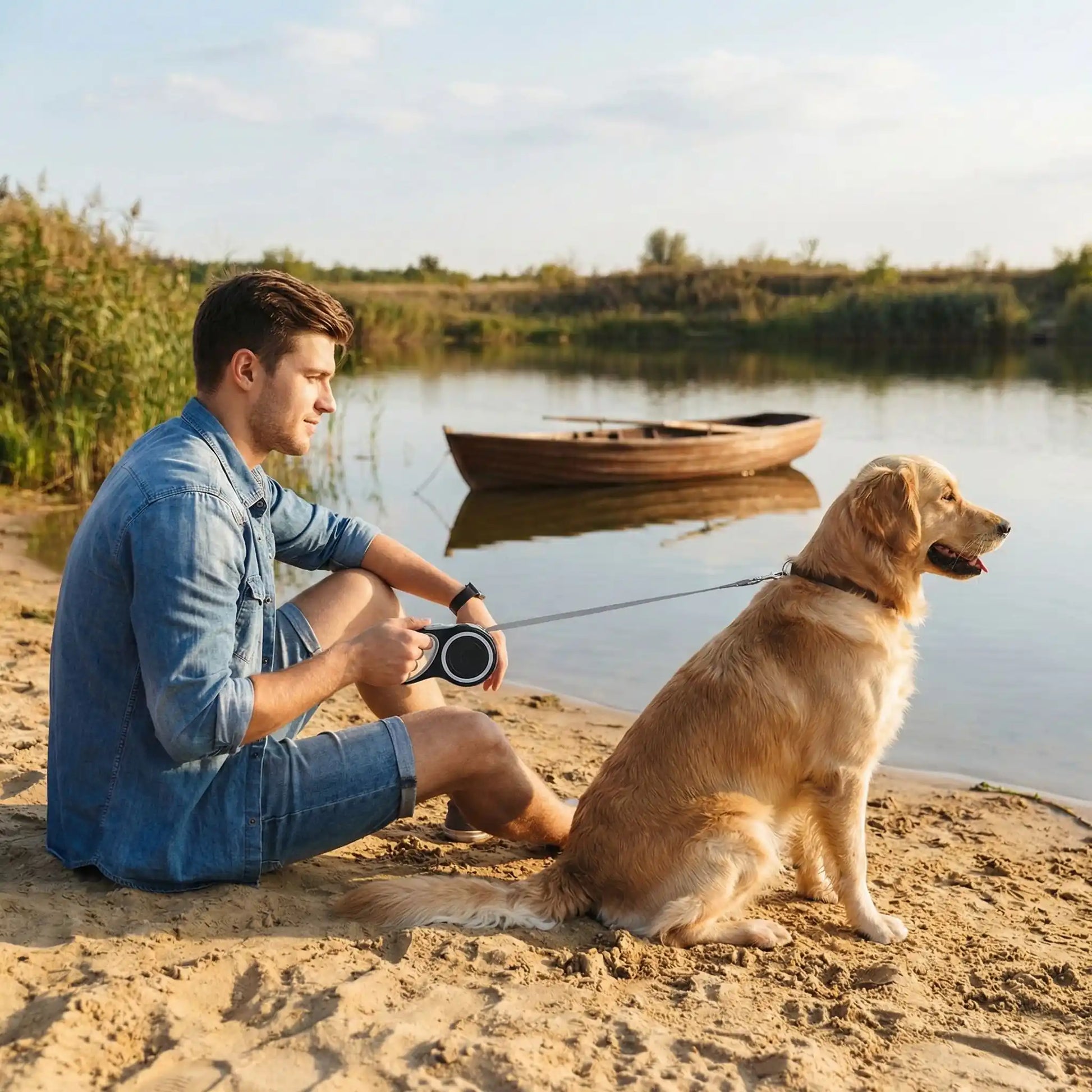 plage monsieur longe chien 