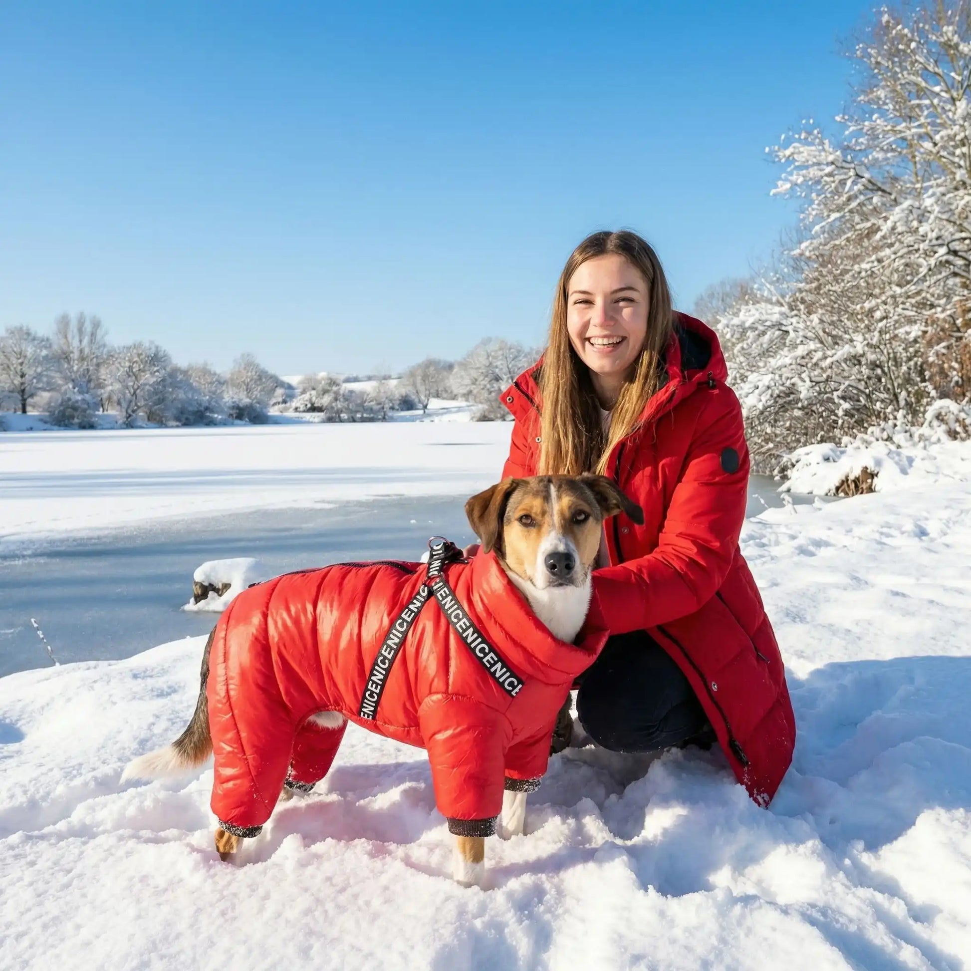 rouge doudoune chien manteau