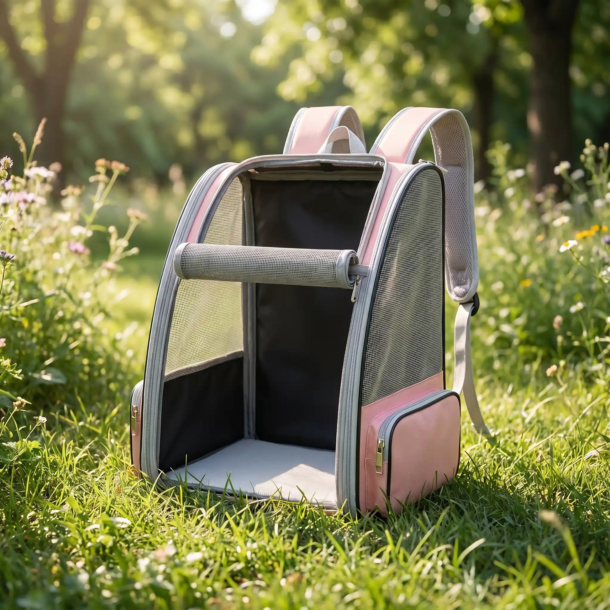 sac a dos pour  chien rose nature