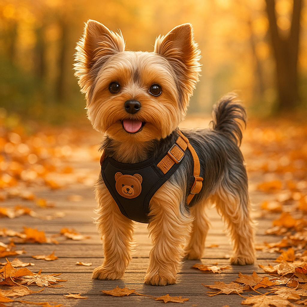 yorkshiere et son harnais chien 